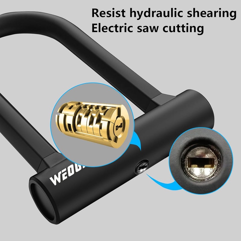 Weogine Bike U Lock with 5ft Security Cable 17mm Shackle, Bike Lock with 3 Keys and Mounting Bracket, Bicycle U-Locks Perfect for Road, Mountain, and Electric Bikes,Bicycle Lock - Image 4